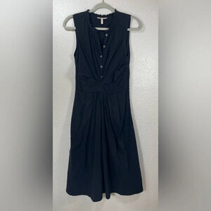 Rebecca Taylor Ruched Waist Button Front Black Sleeveless Midi Dress Women’s 4